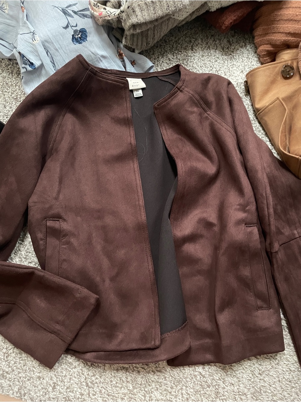 a new day Brown Open-Front Suede-Look Blazer